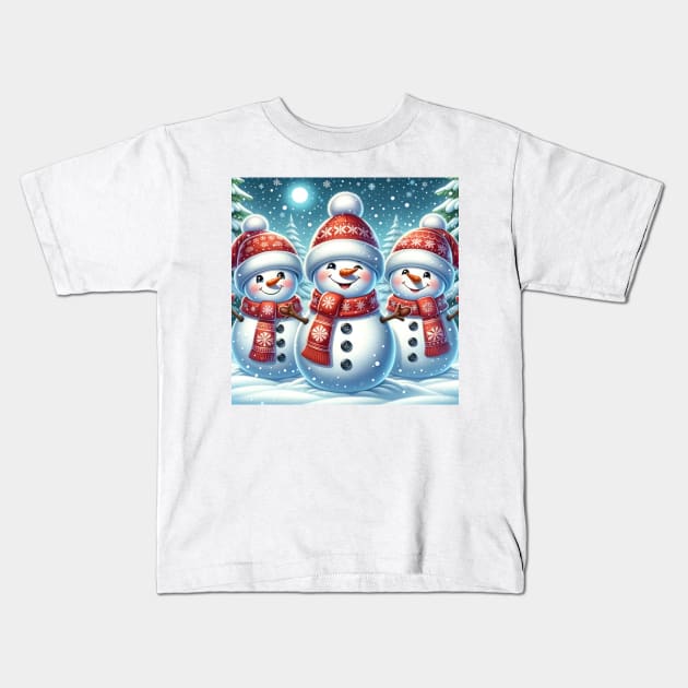 Christmas Snowmen Kids T-Shirt by TooplesArt